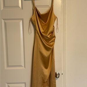 Glamorous Satin Midi Dress in Gold